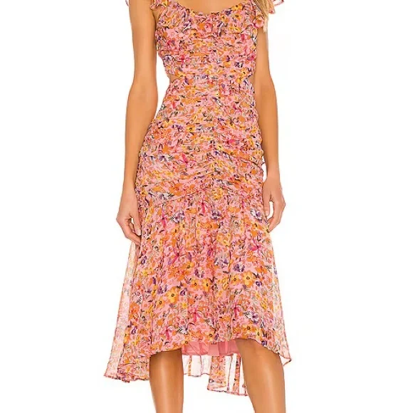 ASTR the Label Devereux Asymmetrical Floral Dress in Pink and Yellow (Size XL) - Picture 6 of 6
